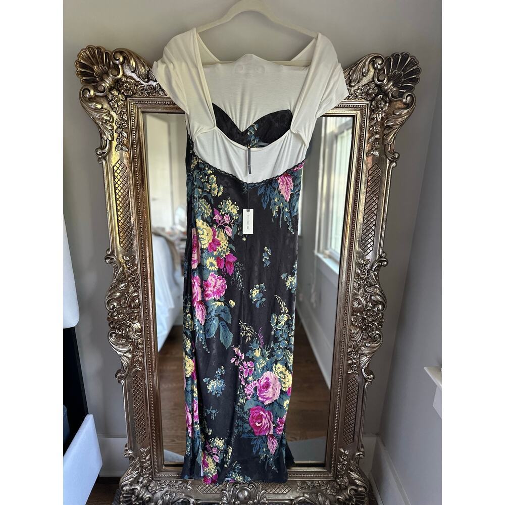 Anthropologie Twofer Black Floral Midi Slip Dress Small NEW NWT - Picture 6 of 7